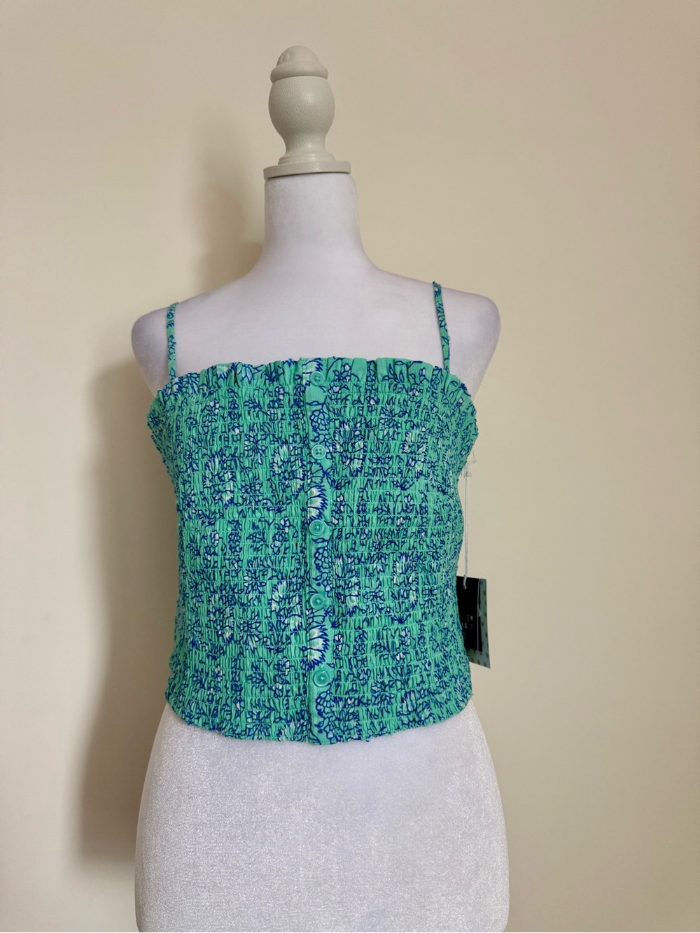 Roller Rabbit x Target Teal Green Floral Smocked Cami size Large